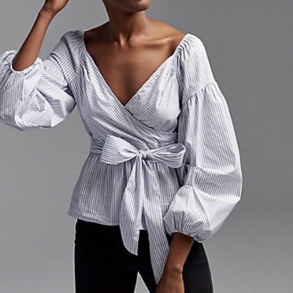 Express- Striped Off the Shoulder Blouse- Lg